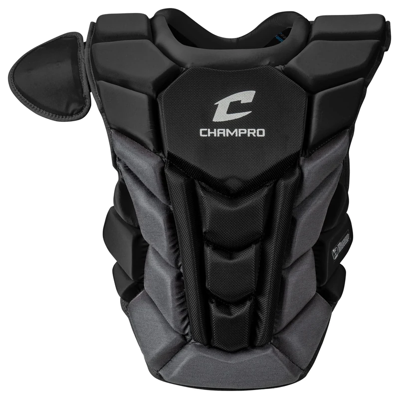 CHAMPRO Optimus Pro Plus Ergonomic Baseball Catcher’s Chest Protector for Commotio Cordis with Removeable Shoulder Cap, 15.5", Black
