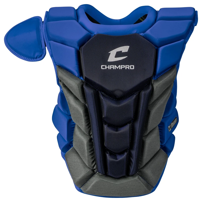 CHAMPRO Optimus Pro Plus Ergonomic Baseball Catcher’s Chest Protector for Commotio Cordis with Removeable Shoulder Cap, 15.5", Royal Blue