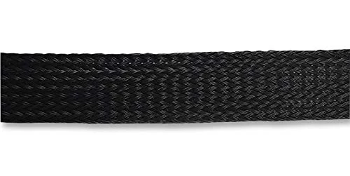 PRO POWER Expandable Braided Sleeving – 15mm x 50m, Black, Polyester Cable Protection