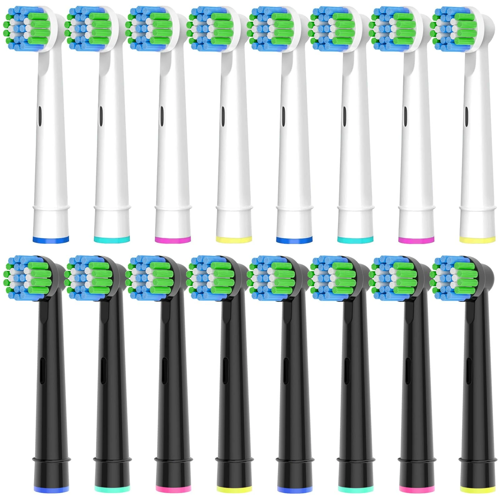 Oral B Compatible Toothbrush Heads, 16pcs Betterchoi Replacement Brush Heads for Most Braun Oral B Electric Toothbrushes, 8pcs White and 8pcs Black.