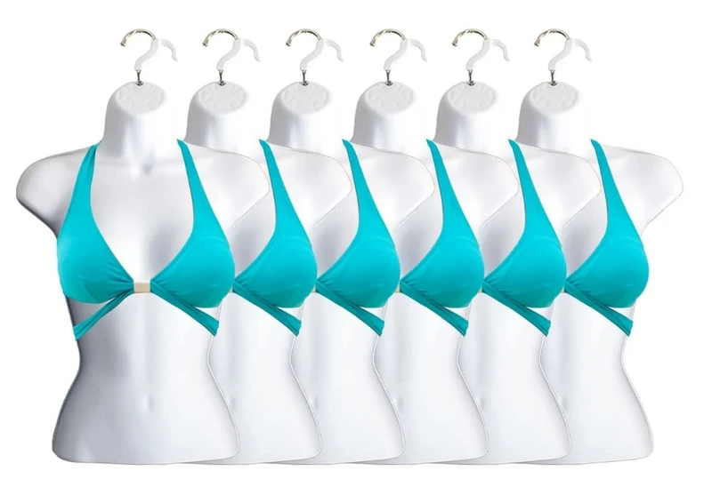 White Female Hollow Back Mannequin Torso Set & Hanging Hook, S-M Sizes (6 Pack, White)