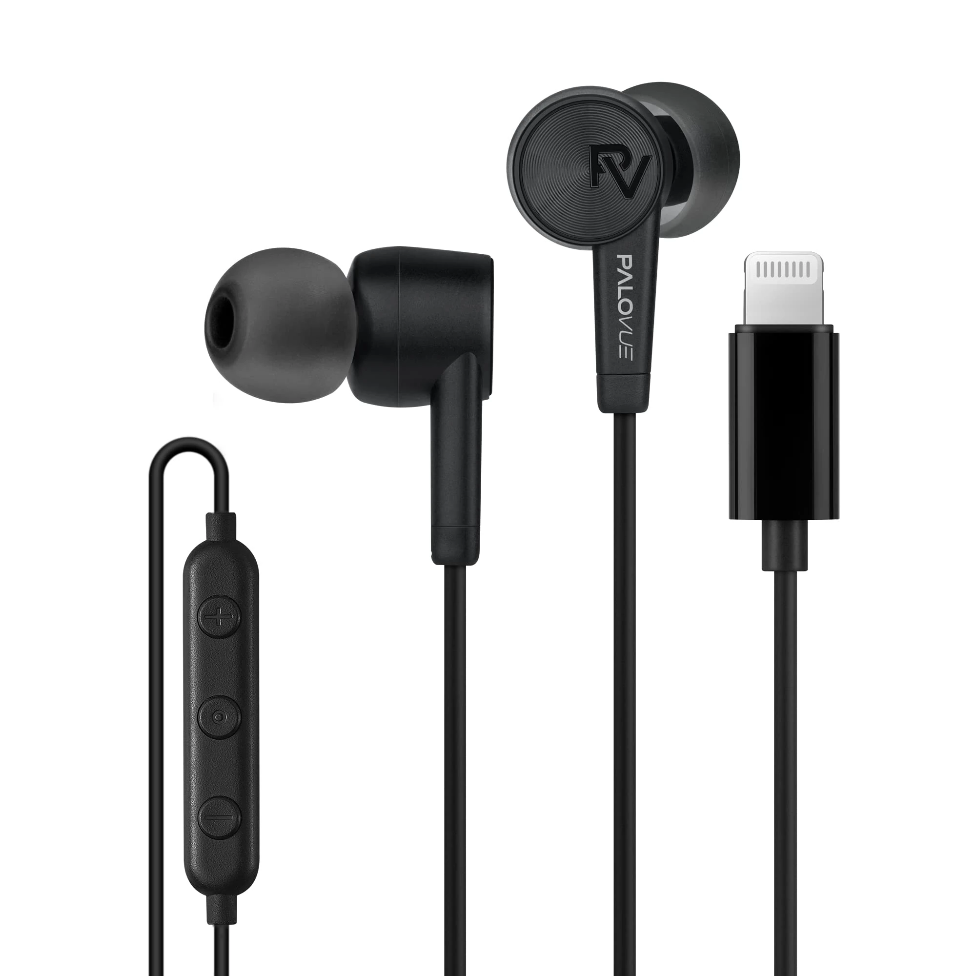 PALOVUE Lightning Earbuds - Compatible iPhone 14/13/12/11/10/8/7 Plus - MFi Certified with Microphone - SweetFlow Black