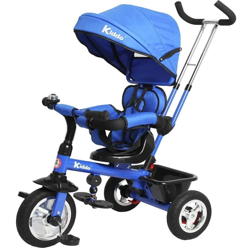 Kiddo Smart 4 in 1 Kids Children Trike Tricycle with Rotating Seat, Rear Brake and Sun Canopy (Blue)