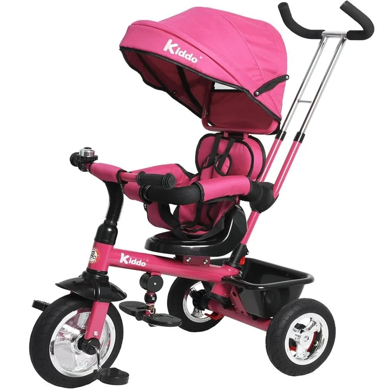 Kiddo Smart 4 in 1 Kids Children Trike Tricycle with Rotating Seat, Rear Brake and Sun Canopy (Pink)