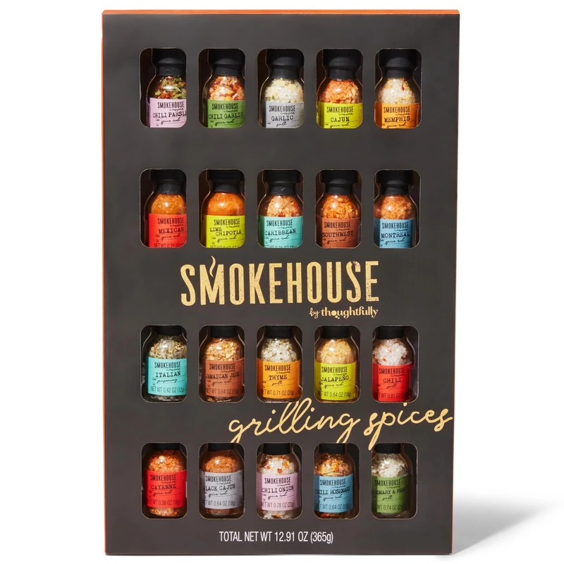Smokehouse by Thoughtfully, Gourmet Ultimate Grilling Spice Set, Grill Seasonings and Rubs Gift Set, Flavors Include Chili Garlic, Italian Seasoning, Cayenne Spice Rub and More, Pack of 20