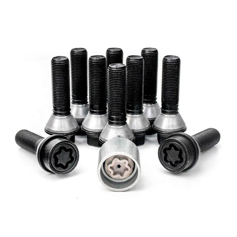 H&R Wheel bolt Set Taper-Head with movable cone M14x1.25 - Length 46mm - Black - 10 pcs. (e.g. compatible with BMW) - incl. wheel-locks