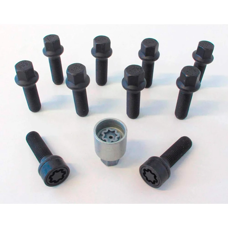H&R Wheel bolt Set Round-Head R14 M14x1.50 - Length 57mm - Black - 10 pcs - incl. wheel-locks