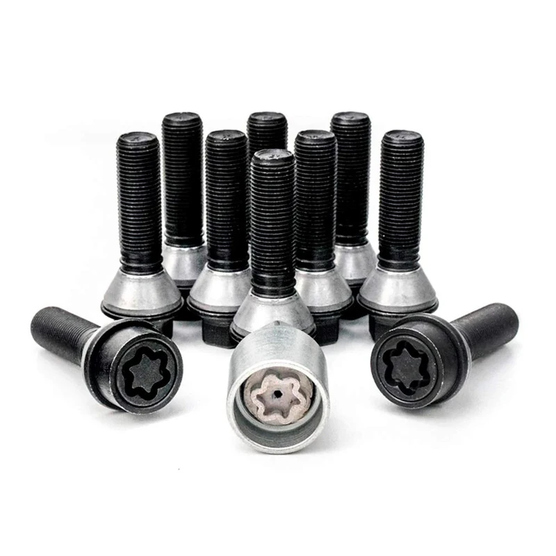 H&R Wheel bolt Set Taper-Head with movable cone M14x1.25 - Length 28mm - Black - 10 pcs. (e.g. compatible with BMW) - incl. wheel-locks