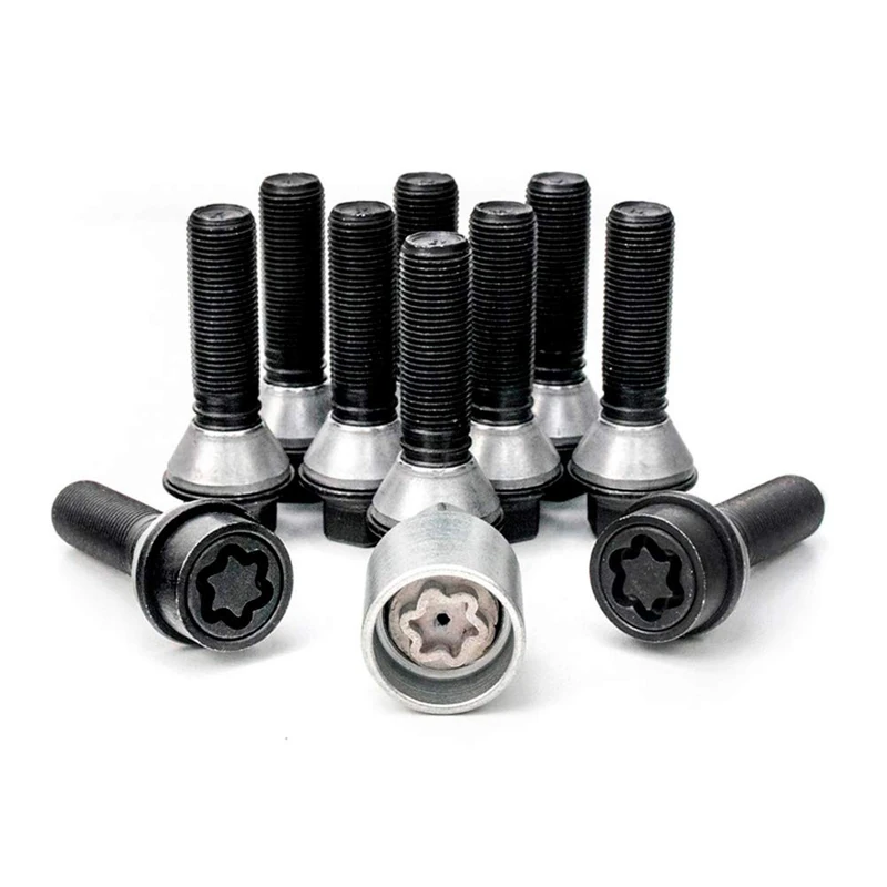 H&R Wheel bolt Set Taper-Head with movable cone M14x1.25 - Length 43mm - Black - 10 pcs. (e.g. compatible with BMW) - incl. wheel-locks