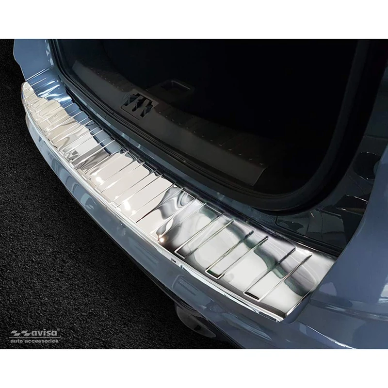 Avisa Chrome Stainless Steel Rear bumper protector compatible with Ford Kuga II 2013-2019 'Ribs'