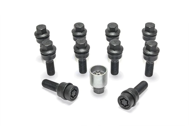 H&R Wheel bolt Set Round-Head with movable cone R14 M14x1.50 - Length 45mm - Black - 10 pcs. (e.g. compatible with Audi Q3, Q5) - incl. wheel-locks