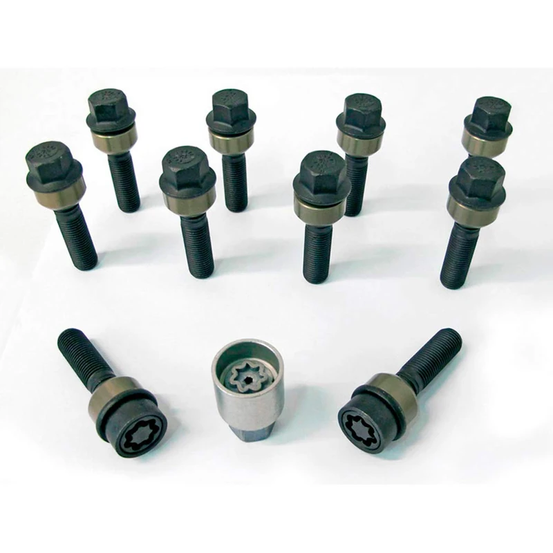 H&R Wheel bolt Set Round-Head with movable cone R14 M14x1.50 - Length 66mm - Black - 10 pcs. (e.g. compatible with Porsche) - incl. wheel-locks