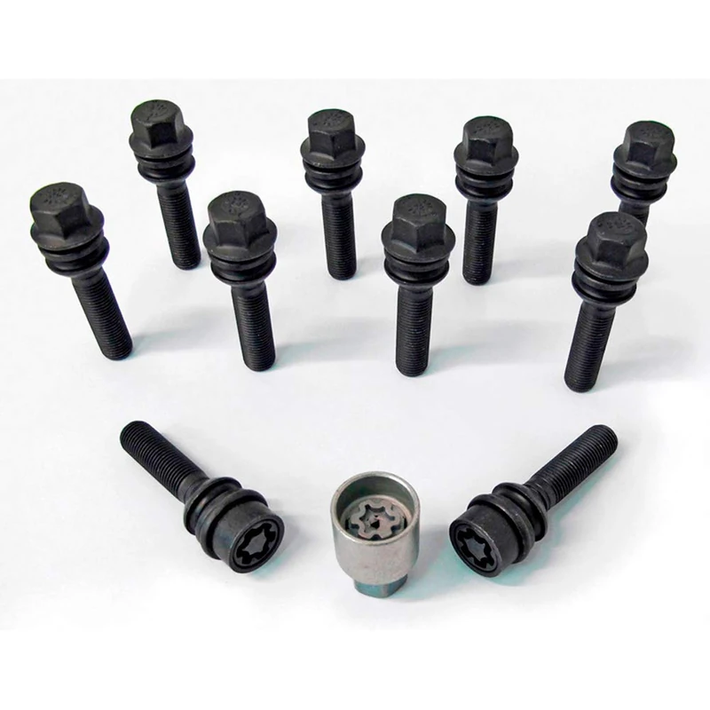 H&R Wheel bolt Set Round-Head with movable cone R14 M14x1.50 - Length 43mm - Black - 10 pcs - incl. wheel-locks