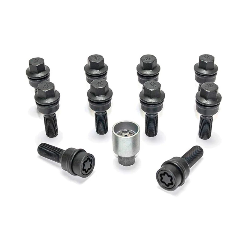 H&R Wheel bolt Set Round-Head with movable cone R14 M14x1.50 - Length 30mm - Black - 10 pcs. (e.g. compatible with Audi Q3, Q5) - incl. wheel-locks