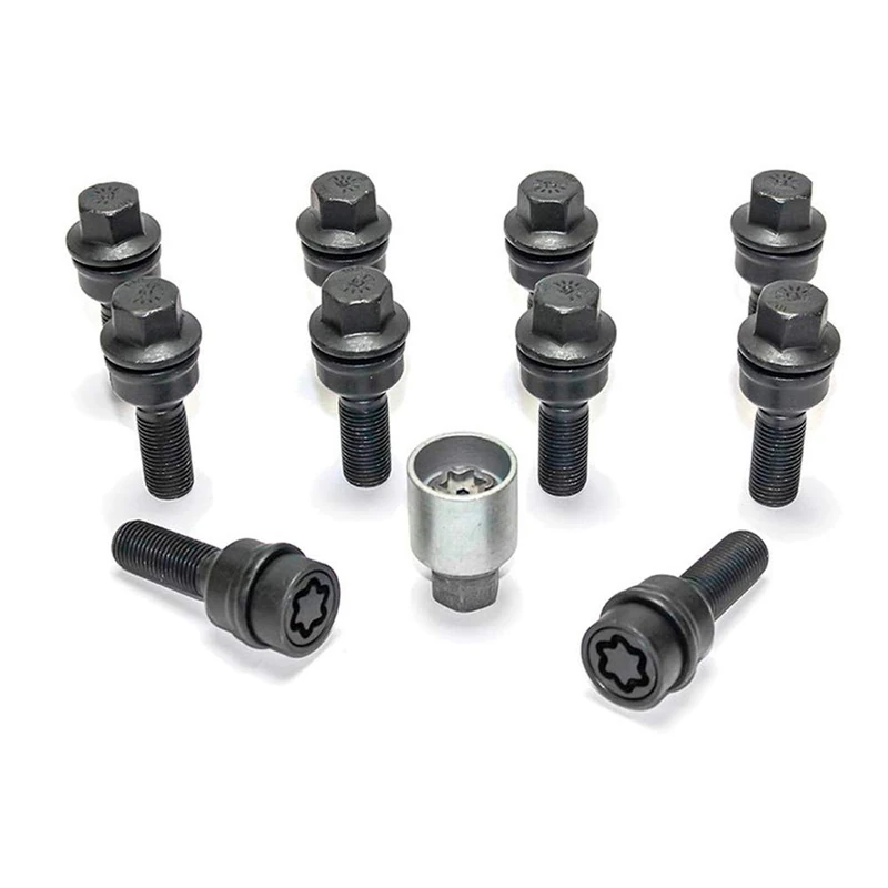 H&R Wheel bolt Set Round-Head with movable cone R14 M14x1.50 - Length 40mm - Black - 10 pcs. (e.g. compatible with Audi Q3, Q5) - incl. wheel-locks