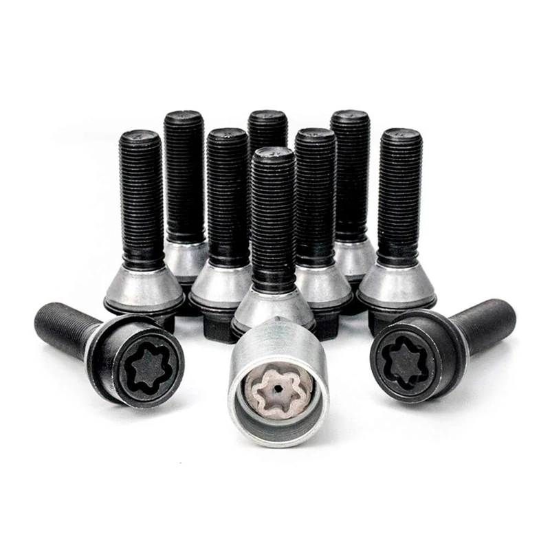H&R Wheel bolt Set Taper-Head with movable cone M14x1.25 - Length 41mm - Black - 10 pcs. (e.g. compatible with BMW) - incl. wheel-locks