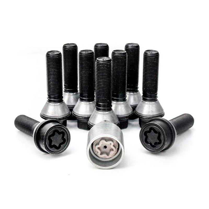 H&R Wheel bolt Set Taper-Head with movable cone M14x1.25 - Length 31mm - Black - 10 pcs. (e.g. compatible with BMW) - incl. wheel-locks