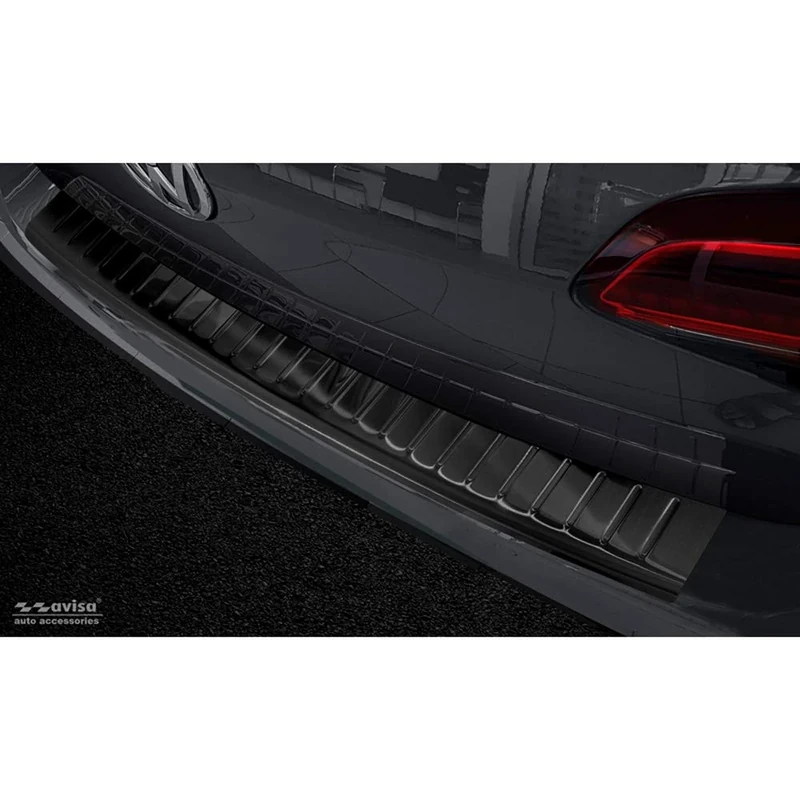 Avisa Black Stainless Steel Rear bumper protector compatible with Volkswagen Golf VII Variant 2012-2017 'Ribs'
