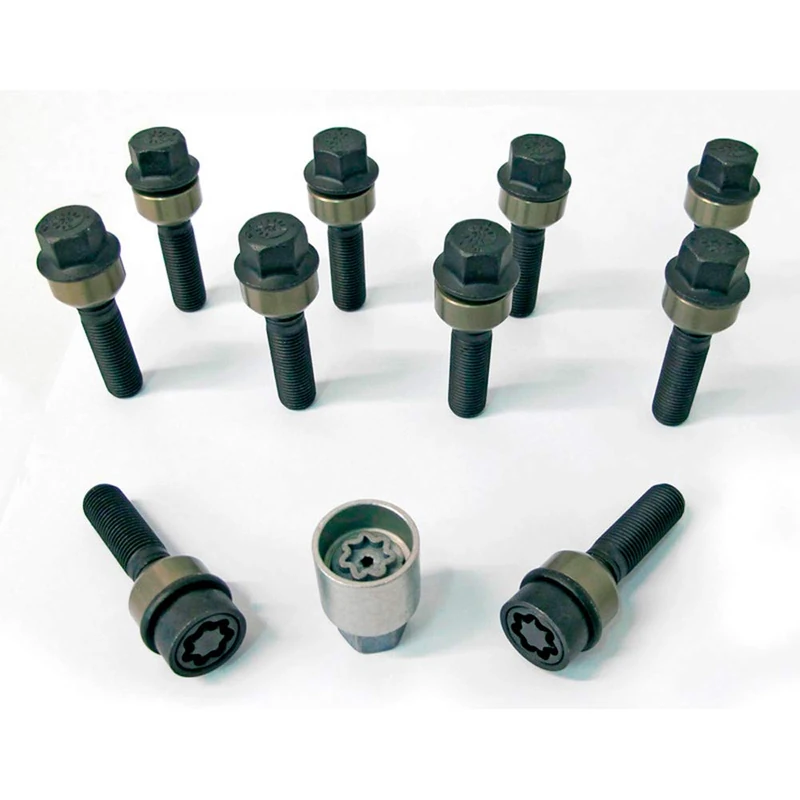 H&R Wheel bolt Set Round-Head with movable cone R14 M14x1.50 - Length 66mm - 10 pcs. (e.g. compatible with Porsche) - incl. wheel-locks - Image 1