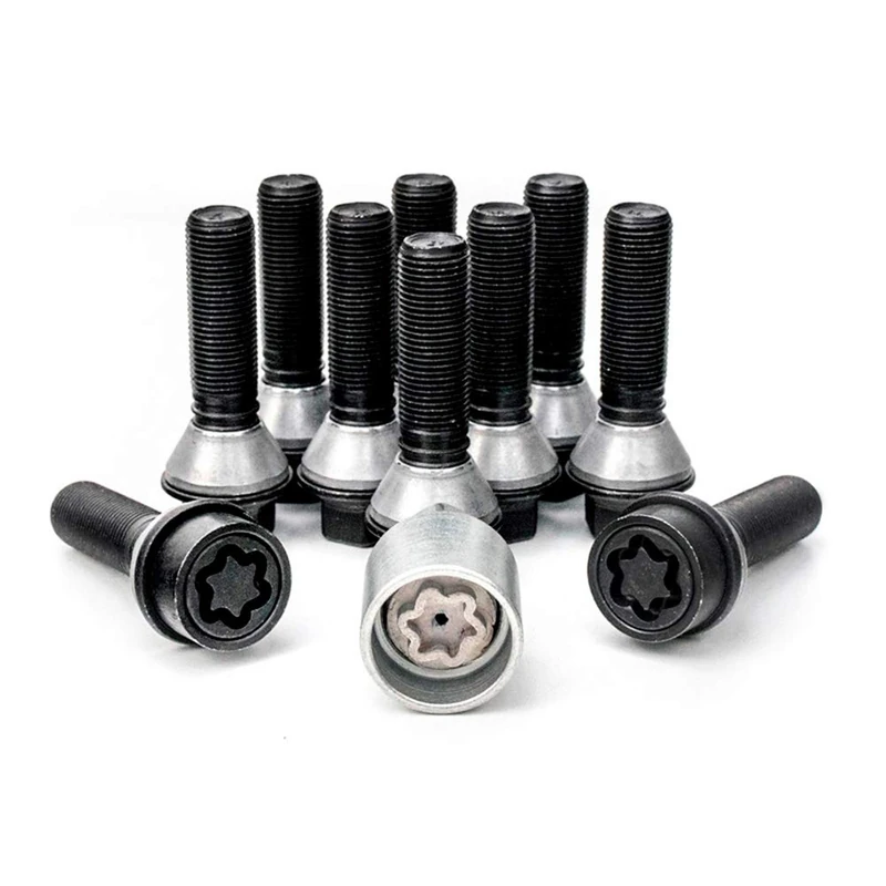 H&R Wheel bolt Set Taper-Head with movable cone M14x1.25 - Length 48mm - Black - 10 pcs. (e.g. compatible with BMW) - incl. wheel-locks