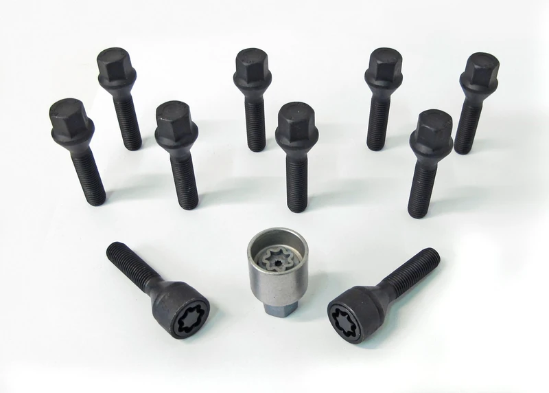 H&R Wheel bolt Set Taper-Head M12x1.50 - Length 24mm - Black - 10 pcs. - incl. wheel-locks