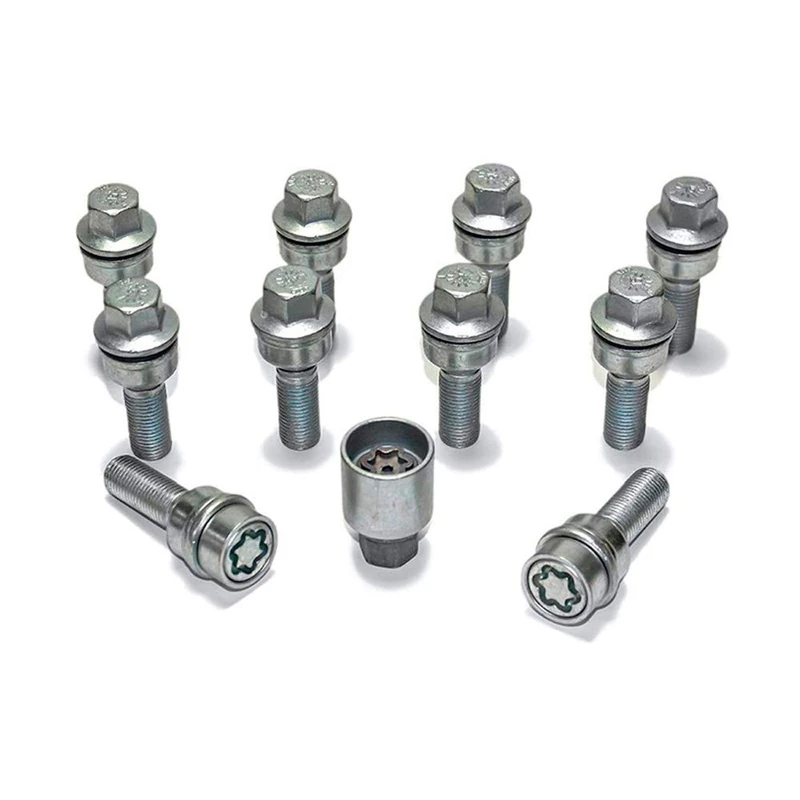 H&R Wheel bolt Set Round-Head with movable cone R14 M14x1.50 - Length 38mm - 10 pcs. (e.g. compatible with Audi Q3, Q5) - incl. wheel-locks
