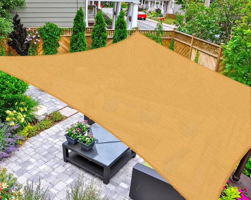 NHUAIYINSHUGUOGUANGGAOJINGY Sun Shade Sail Rectangle 16' x 20' UV Block Canopy for Patio Backyard Lawn Garden Outdoor Activities, Sand