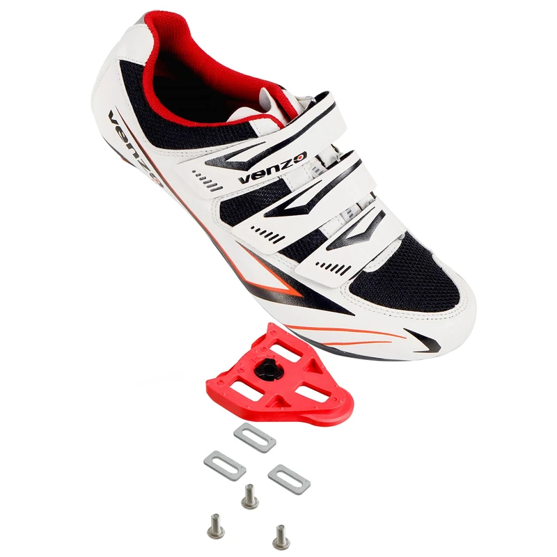 Venzo Bicycle Men's Road Cycling Riding Shoes - 3 Straps- Compatible with Peloton Shimano SPD & Look ARC Delta - Perfect for Road Racing Bikes White Color 40