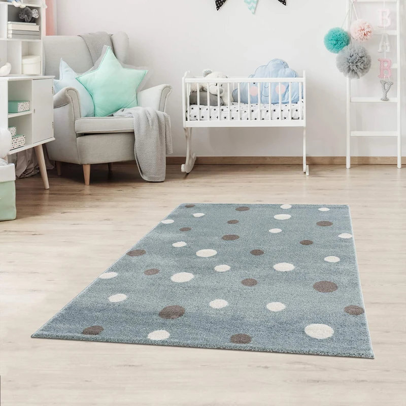 Jimri Children's Rug Dots, Oeko-Tex Seal, Colour: Beige, Blue, Pink, Children's Room/Teenager's Room (Mint, 80 x 150 cm)