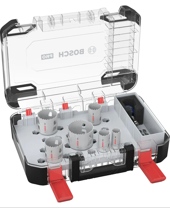 Bosch 9 x PRO Multi Material Power Change Plus Hole Saw Set - Transparent Case (for Softwood, Drywall, Diameter 22, 29, 35, 44, 51, 64 mm, Professional Accessories Drill/Screwdriver)