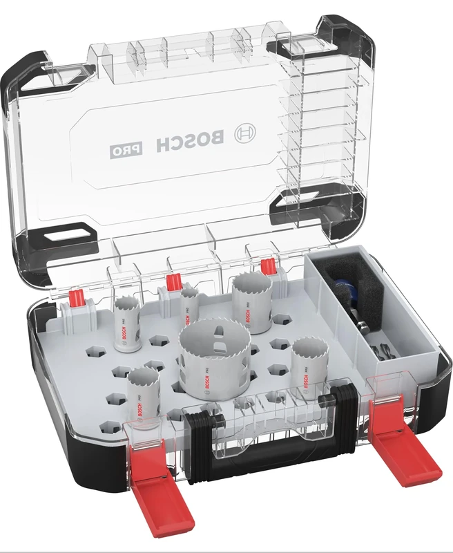 Bosch 9X PRO Multi Material Power Change Plus Hole Saw Set - Transparent Case (for Softwood, Drywall, Ø 19, 25, 30, 35, 40, 68 mm, Professional Accessory Rotary Drill/Drivers)
