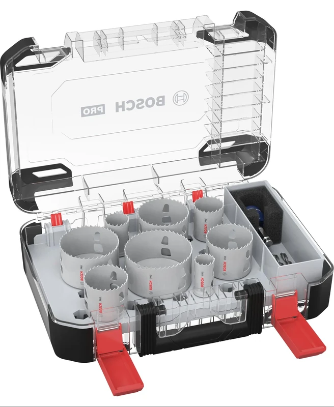 Bosch 11x PRO Multi Material Power Change Plus Hole Saw Set - Transparent Case (for Softwood, Drywall, Ø 25, 32, 40, 54, 60, 68, 76, 86 mm, Professional Accessory Rotary Drill/Drivers)