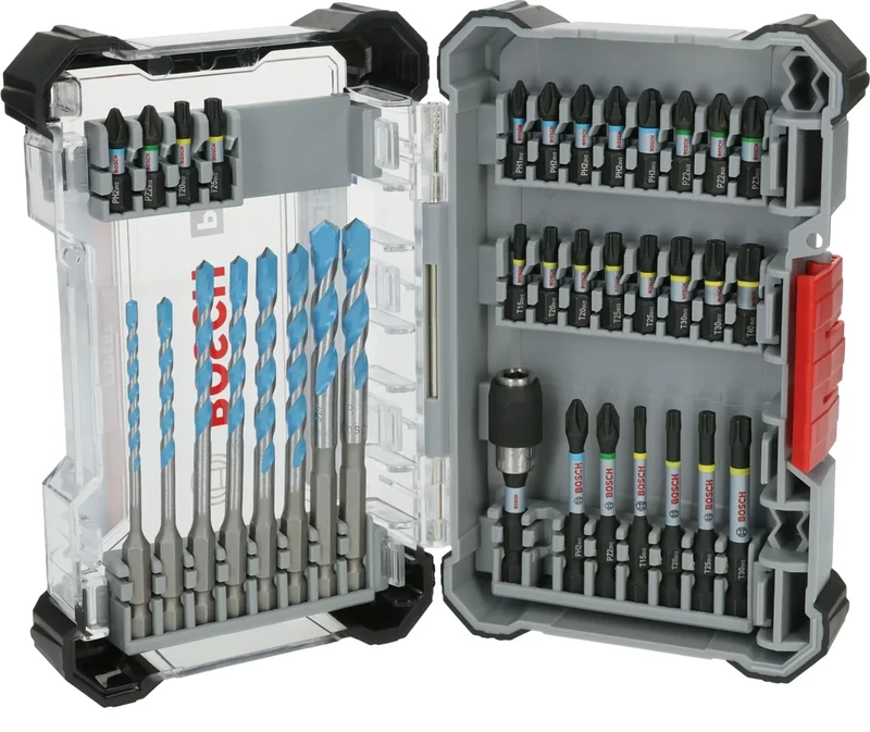 Bosch 35x PRO Impact Mixed Set, 35-Piece (for Concrete, Soft Tiles, 200 x 107 mm, Professional Accessories Screwdriver, Screwdriver)
