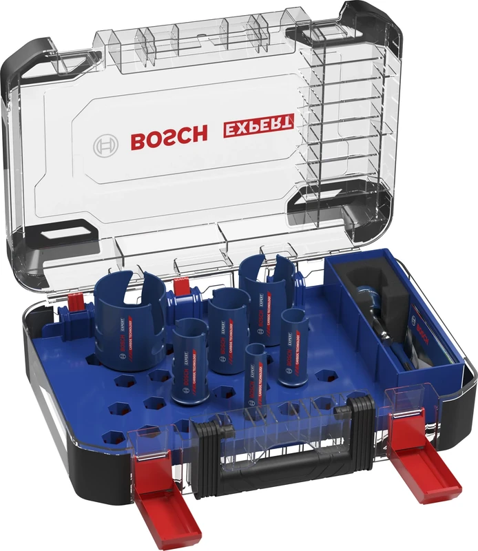Bosch 10x Expert Construction Material PC Plus Universal Hole Saw Set (for Softwood, Chipboard, Ø 20, 25, 32, 38, 51, 64 mm, Professional Accessory Drill Driver)