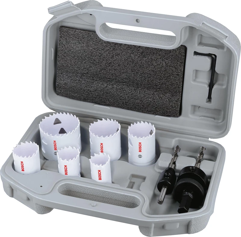 Bosch 9X Multi Material Threaded Hole Saw Set (for Steel, Drywall, Ø 24, 27, 32, 35, 40, 52 mm, Professional Accessory Drill Driver)