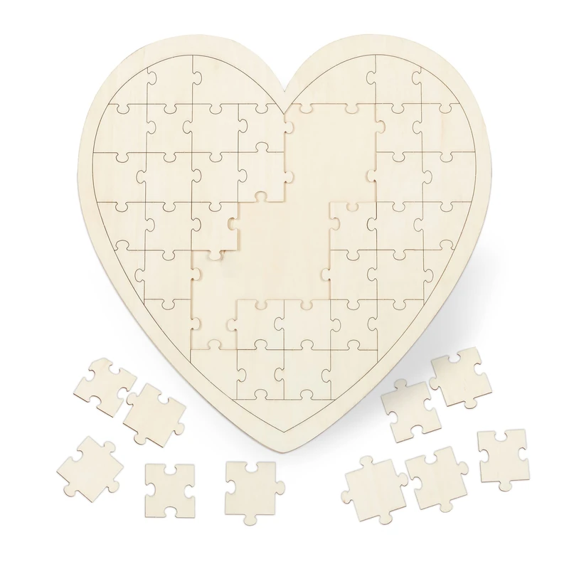 Relaxdays Wooden Heart Puzzle, Wedding Guest Book, Baptism, Birthdays 49 Pieces to Paint, W x D: 45 x 45 cm, Natural, Wood, Pack of 49