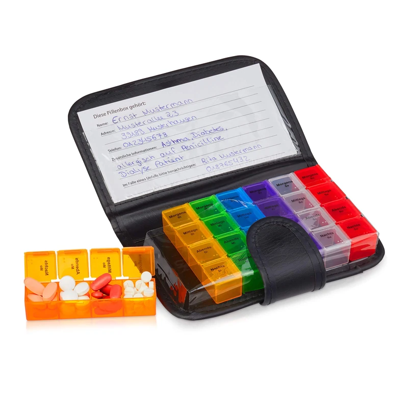 Relaxdays Weekly Pill Box - 7 Day Medication Organiser