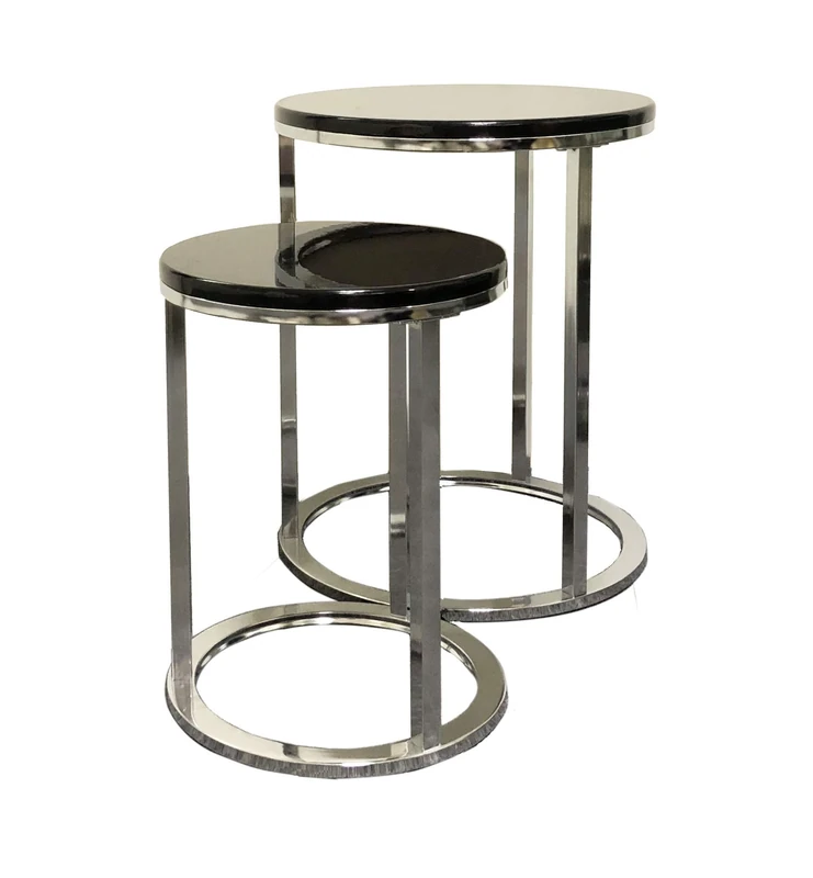 ASPECT Paloma Set of 2 Round Nesting Table,Glossy Black/Chrome