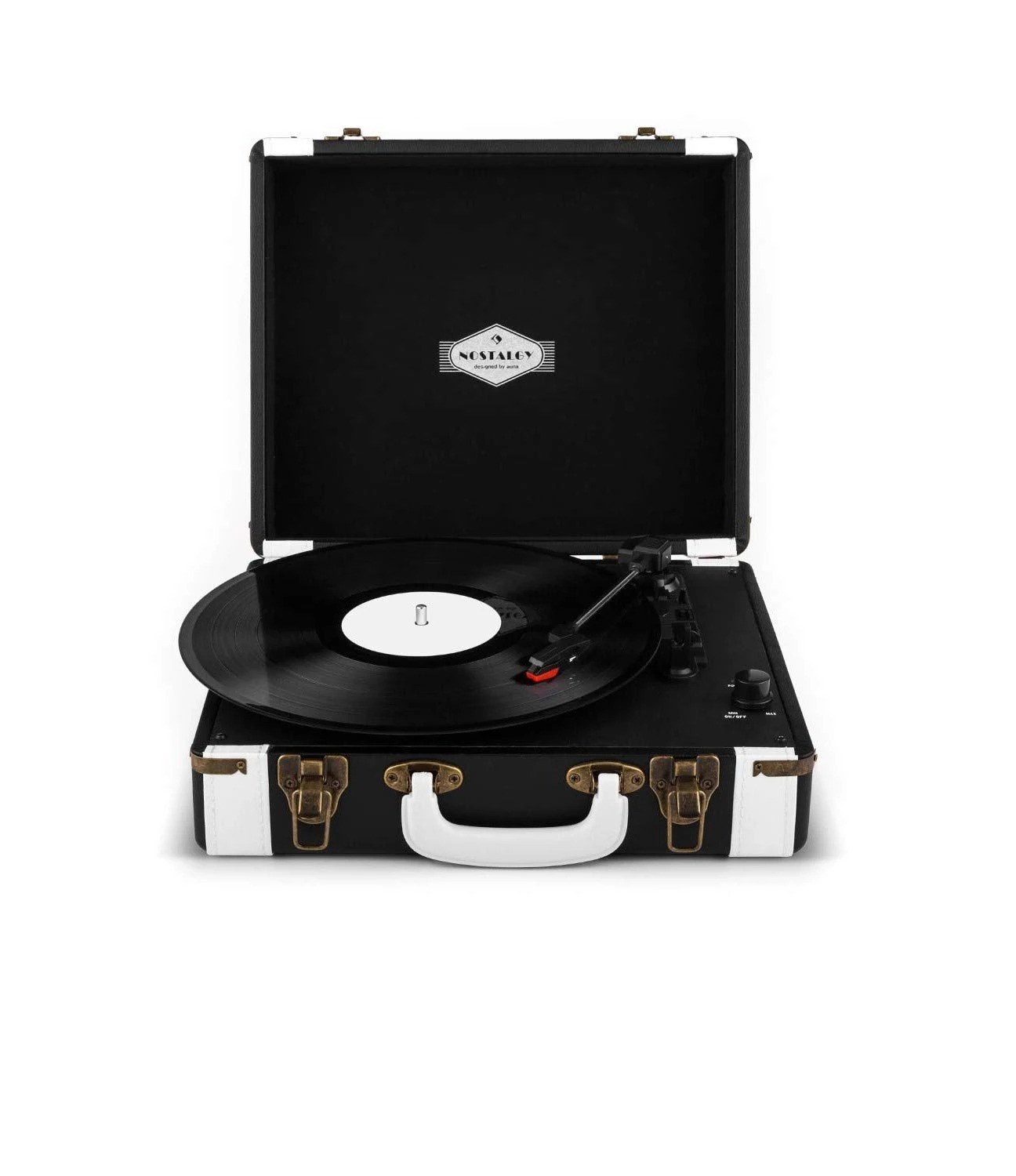 auna Jerry Lee - Record player, Vinyl Player, Turntable with Belt Drive, Stereo Speakers, USB Port, 3 Speeds, 33/45/78 RPM, 3 Record Sizes, Retro Design, Carrying Handle, Black