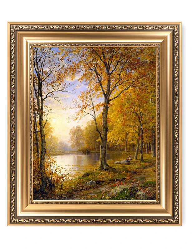 DECORARTS - Indian Summer, William Trost Richards Classic Art Giclee Canvas Print with Matching Gold Relief Framed Wall Art 16x20 Inches Total Framed Size 22x26 Inches