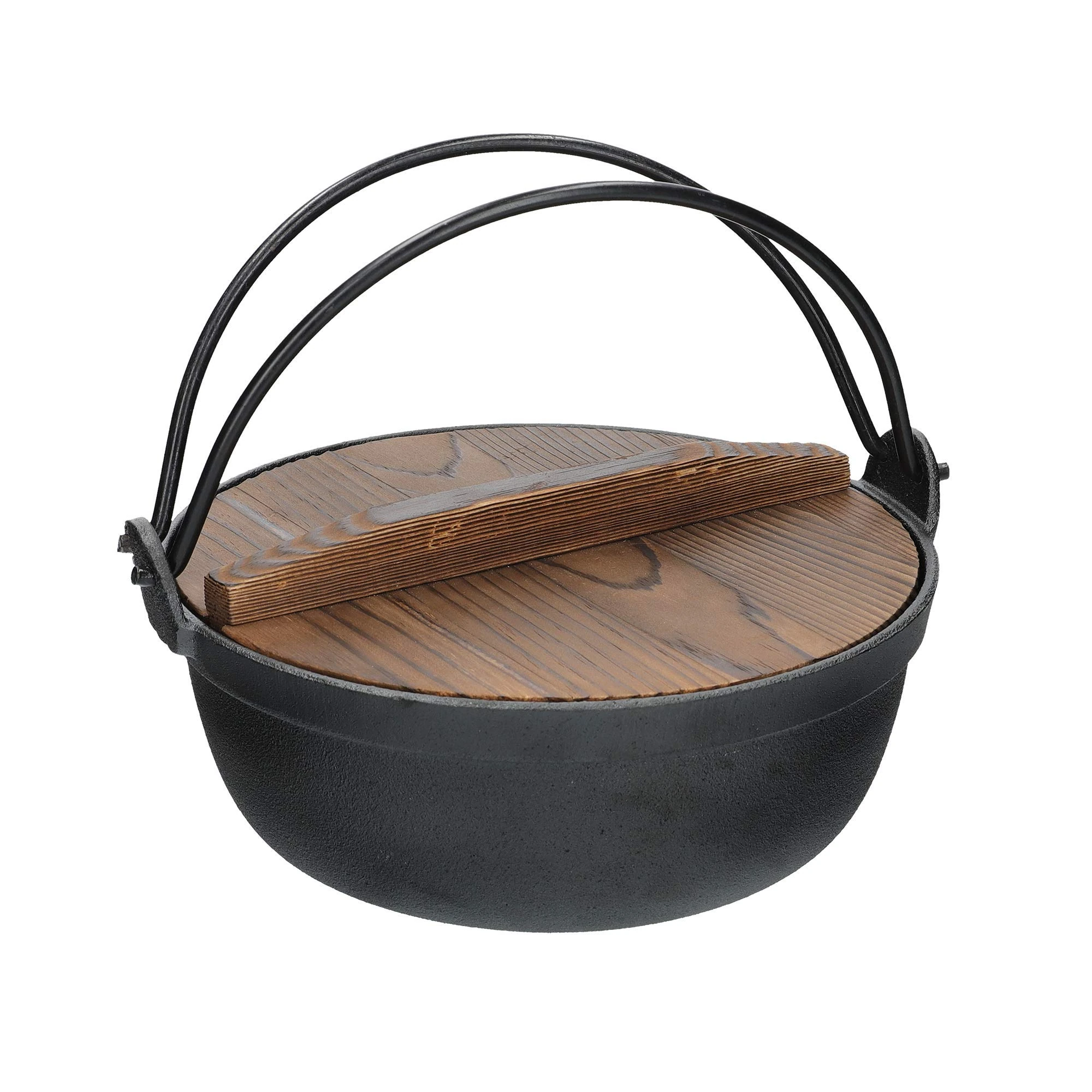 KitchenCraft World of Flavours Japanese Cooking Pot with Wooden Lid, Cast Iron, Hot Pot, Sukiyaki, 1.5 L, Black