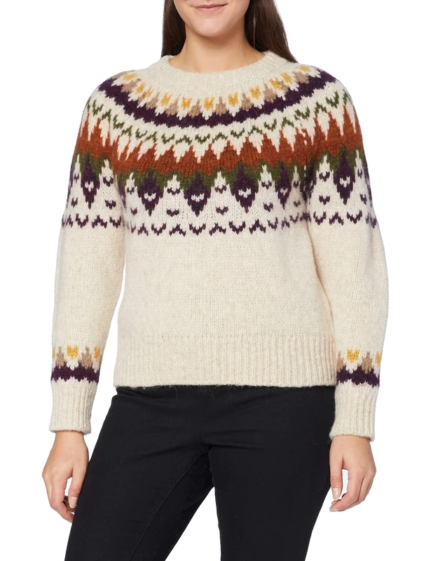 Gant Women's D2. Winter Fairisle Crew Pullover Sweater, Cream, XL - Image 1