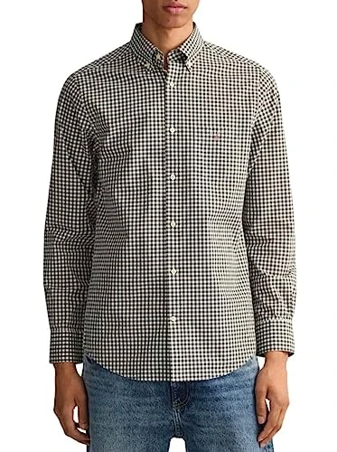 Gant Men's REG Broadcloth Gingham BD Shirt, Deep Forest Green, L