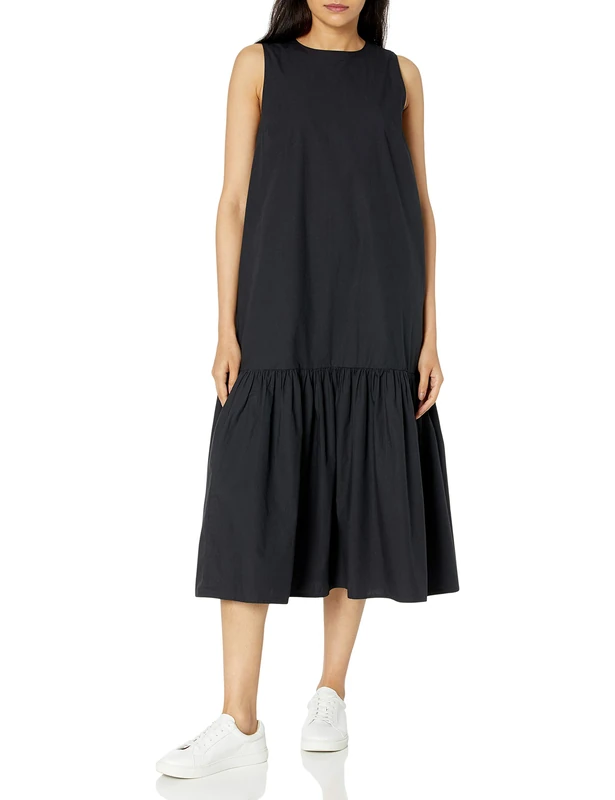 The Drop Women's Ilana Loose Sleeveless Wide-Hem Poplin Maxi Dress, Black, L