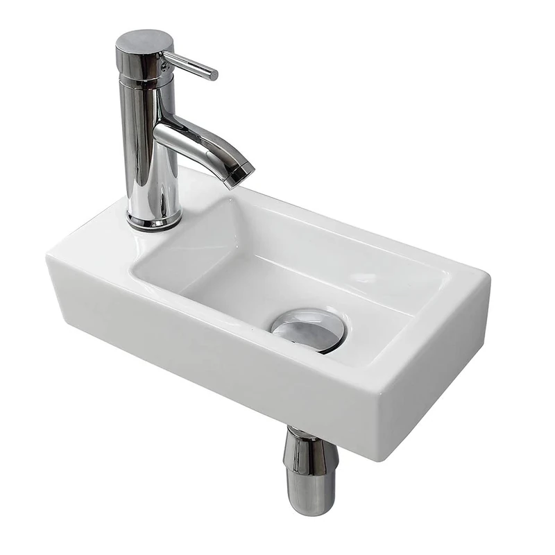 Wall Hung Basin Sink Small Cloakroom Basin Rectangle Ceramic Wash Basin Right Hand (Left Hand)