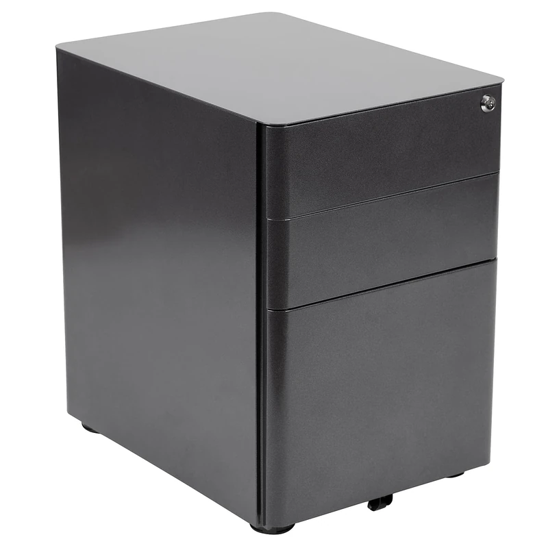 Flash Furniture Warner Modern 3-Drawer Mobile Locking Filing Cabinet with Anti-Tilt Mechanism and Hanging Drawer for Legal & Letter Files, Black
