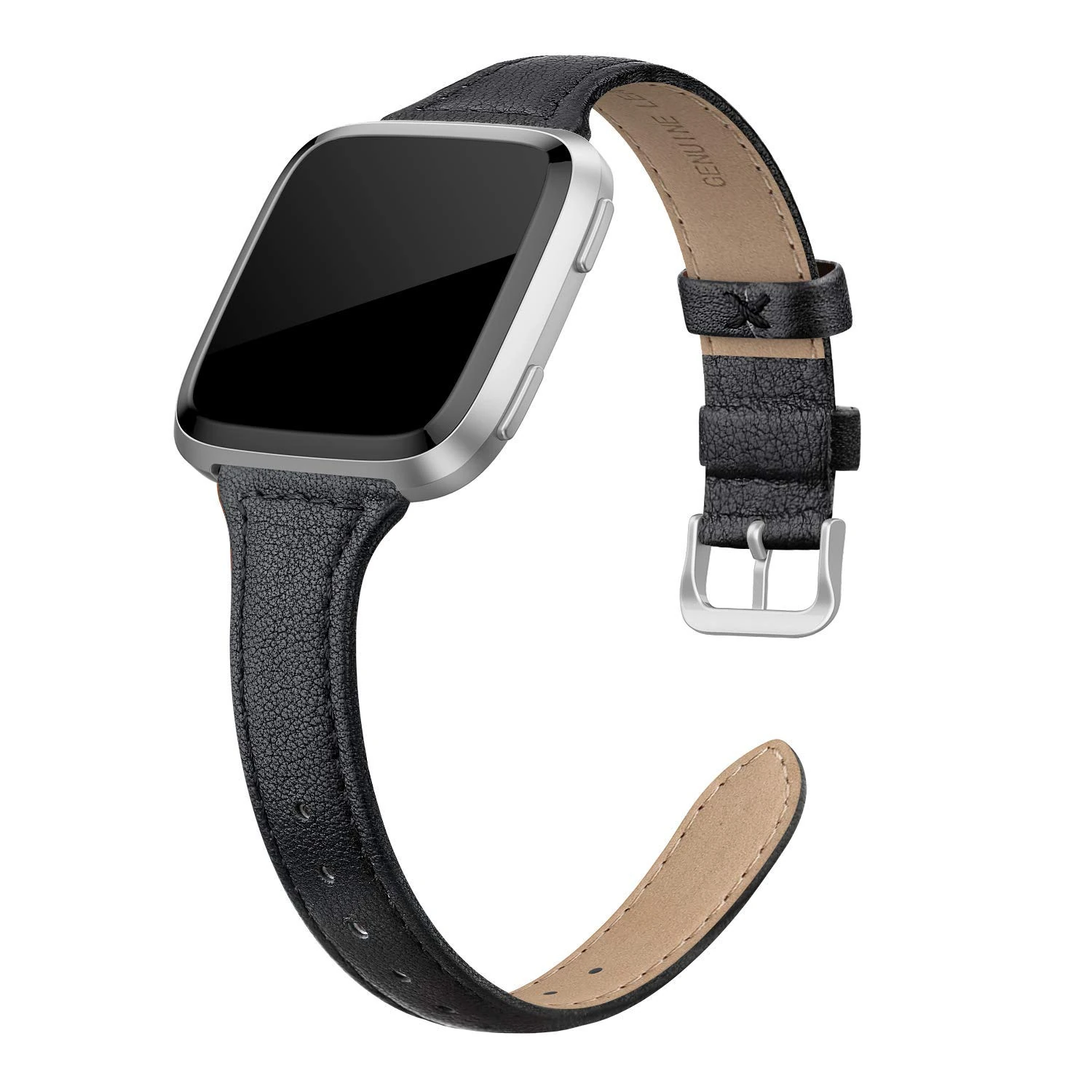 EDIMENS Genuine Leather Strap Compatible with Fitbit Versa 2 / Fitbit Versa Lite & SE/Fitbit Versa, Slim Thin Replacement Leather Strap for Versa Women Men, Black, Champagne, Rose Gold, Tan
