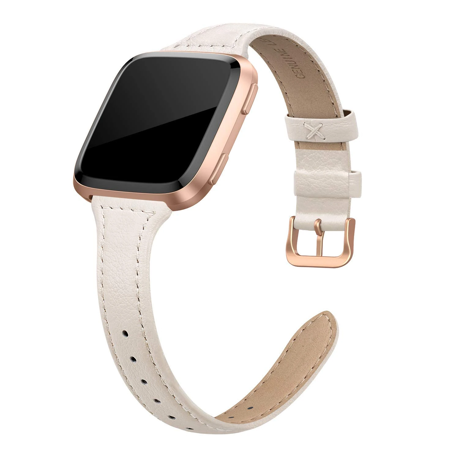 EDIMENS Genuine Leather Strap Compatible with Fitbit Versa 2 / Fitbit Versa Lite & SE/Fitbit Versa, Slim Thin Replacement Leather Strap for Versa Women Men, Black, Champagne, Rose Gold, Tan