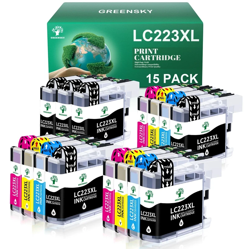 GREENSKY LC223XL Ink Cartridge Compatible Replacement for Brother LC223 for Brother DCP J4120DW MFC J4625DW MFC J4620DW MFC J4420DW MFC J5320DW MFC J480DW MFC J680DW MFC J5720DW DCP J562DW (15 Pack)