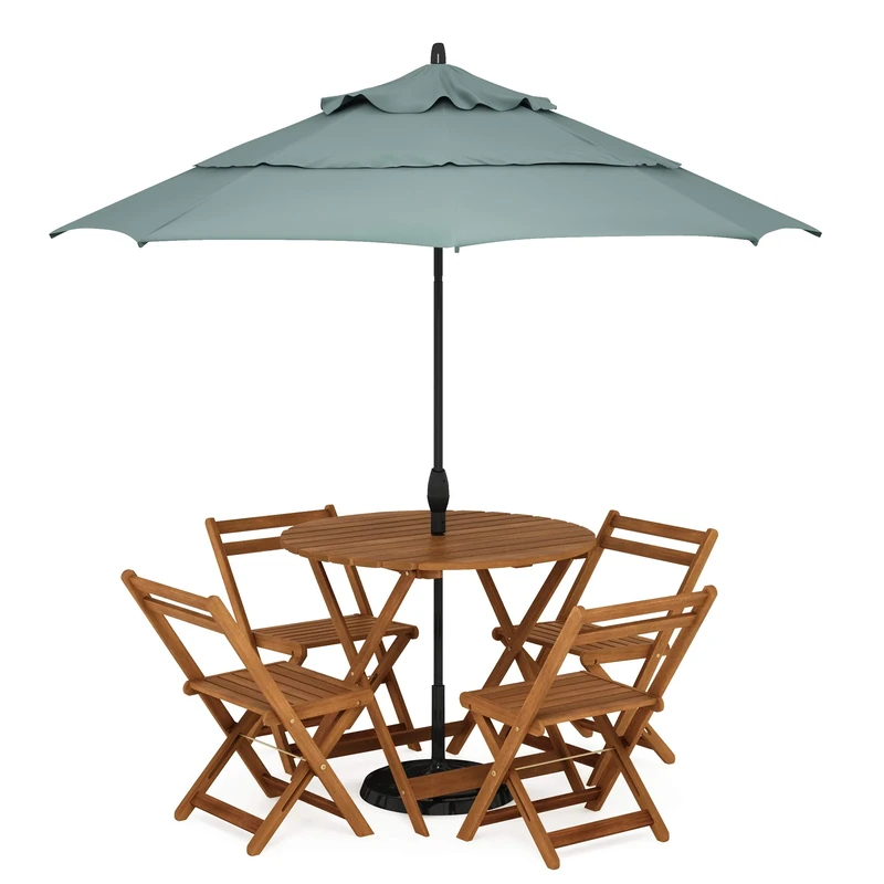 Furinno TIOMAN Patio Table, Nation Round Outdoor Side Table, Dining Table, Coffee Table with Umbrella Hole, for Patio, Garden, Porch, Natural
